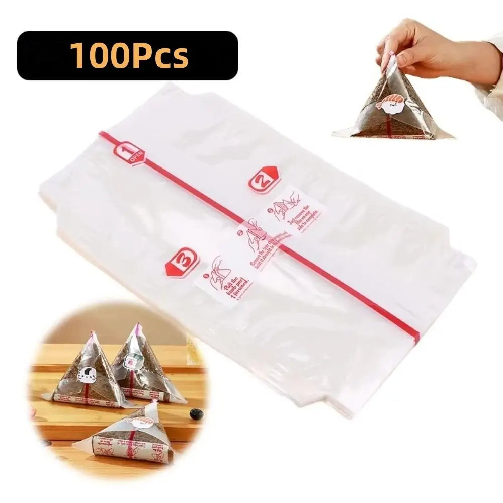 100Pcs PP Disposable Triangle Rice Ball Packing Bag Seaweed Onigiri Sushi Bag Onigiri Double Layers Wrap Plastic Bags Jansha Store