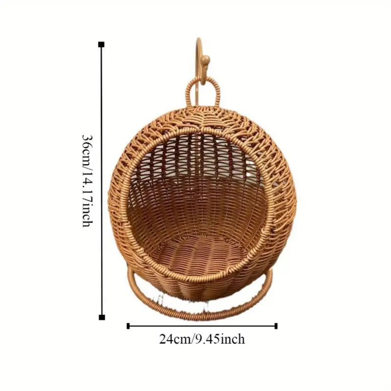 Imitation Rattan Cat Cage - Hanging Cat Nest with Semi-Enclosed Design CAN