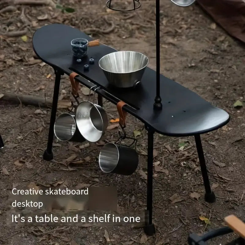 Black Skateboard Shape Courtyard Camping Table - Foldable & Lightweight TM