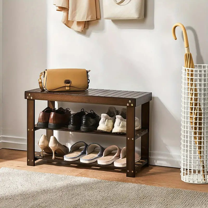 Vintage 3-Tier Bamboo Shoe Rack - Dark Brown CAN