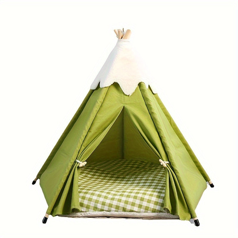 Wooden Cat Villa Tent with Bed LPT