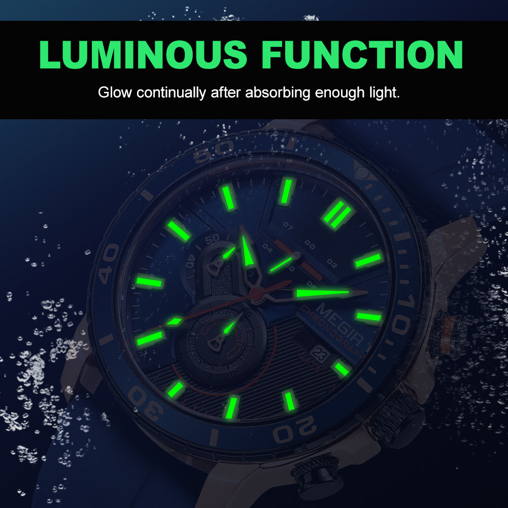 MEGIR Luxury Military Watches for Men Fashion Sport Quartz Wristwatch Waterproof Silicone Band Male Clock Chronograph with Date 2224-6