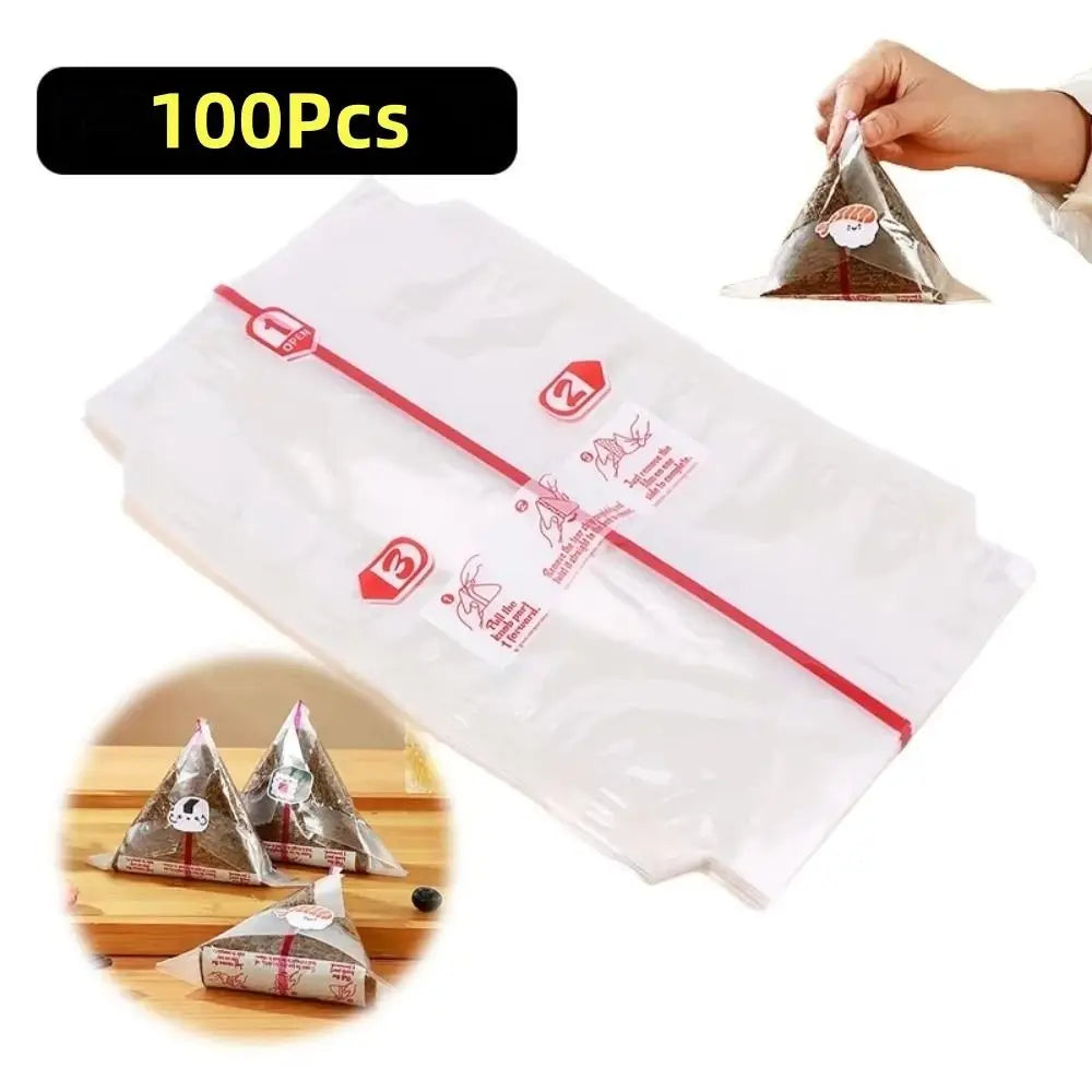 100Pcs PP Disposable Triangle Rice Ball Packing Bag Seaweed Onigiri Sushi Bag Onigiri Double Layers Wrap Plastic Bags Jansha Store