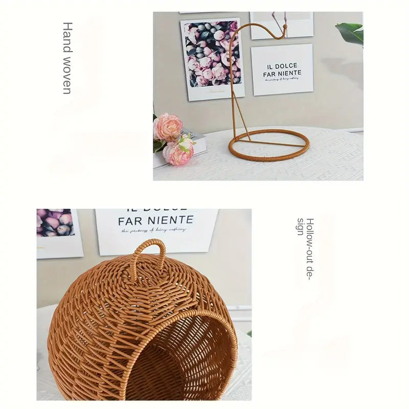 Imitation Rattan Cat Cage - Hanging Cat Nest with Semi-Enclosed Design CAN