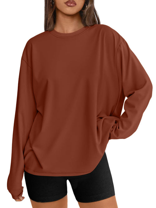 Trendy Queen Womens Oversized Long Sleeve Shirts Fall Tops 2026 Basic Tees Jansha Store