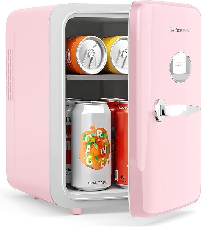 CUTIEWORLD Skincare Fridge - 4L Makeup Fridge for Refrigerating Makeup, Skincare and Food, Mini Fridge for Bedroom, Office and Car, Cooler and Warmer, Beverage Cooler, Leather Pink Jansha Store