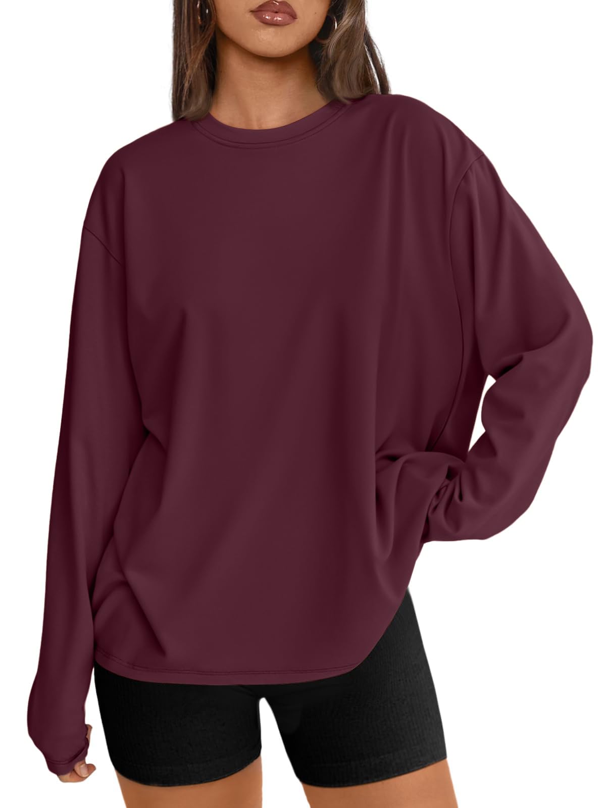 Trendy Queen Womens Oversized Long Sleeve Shirts Fall Tops 2026 Basic Tees Jansha Store