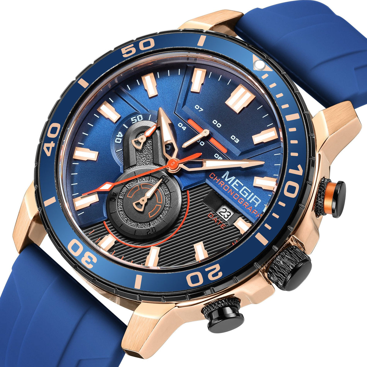 MEGIR Luxury Military Watches for Men Fashion Sport Quartz Wristwatch Waterproof Silicone Band Male Clock Chronograph with Date 2224-10