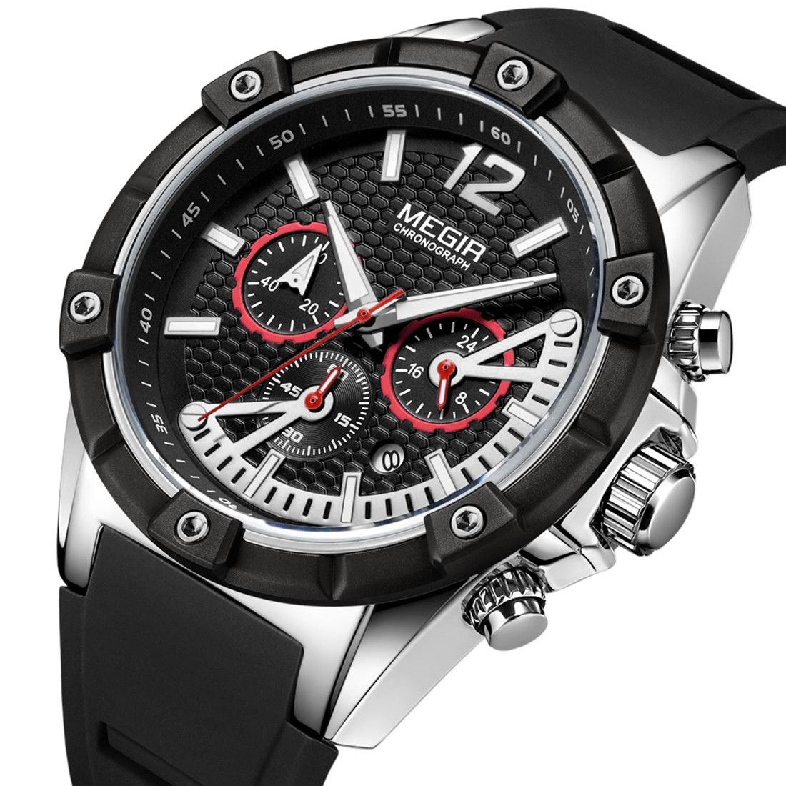 MEGIR Fashion Men Watches Silicone Strap Sport Military Watch Chronograph Waterproof Male Wristwatch Clock Montre Homme 2083-10