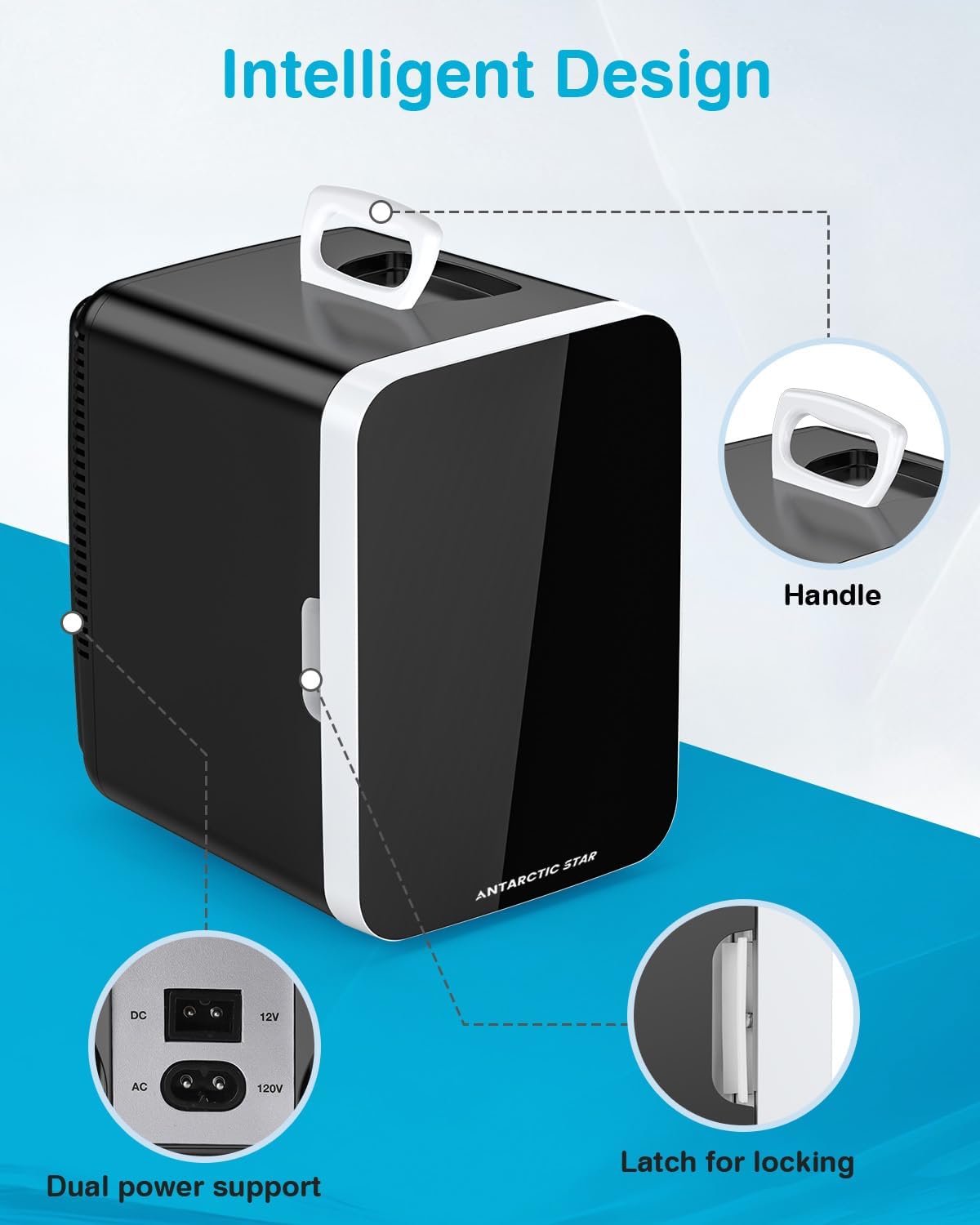 Antarctic Star Compact Mini Fridge, 10L Portable Small Refrigerator, 2.6 Gal Desktop Fridge with AC/DC Adapters, Small Cosmetics Cooler for Beverage, Food, Makeup, Bedroom, Office, Dorm, Black Jansha Store