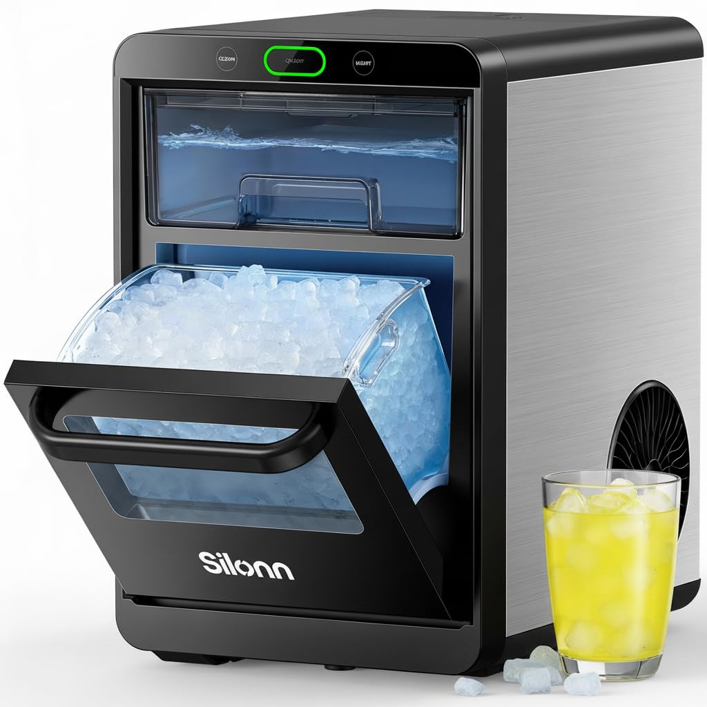 Silonn Ice Maker Countertop, Portable Ice Machine with Carry Handle, Self-Cleaning Ice Makers with Basket and Scoop, 9 Cubes in 6 Mins, 26 lbs per Day, Ideal for Home, Kitchen, Camping, RV Jansha Store