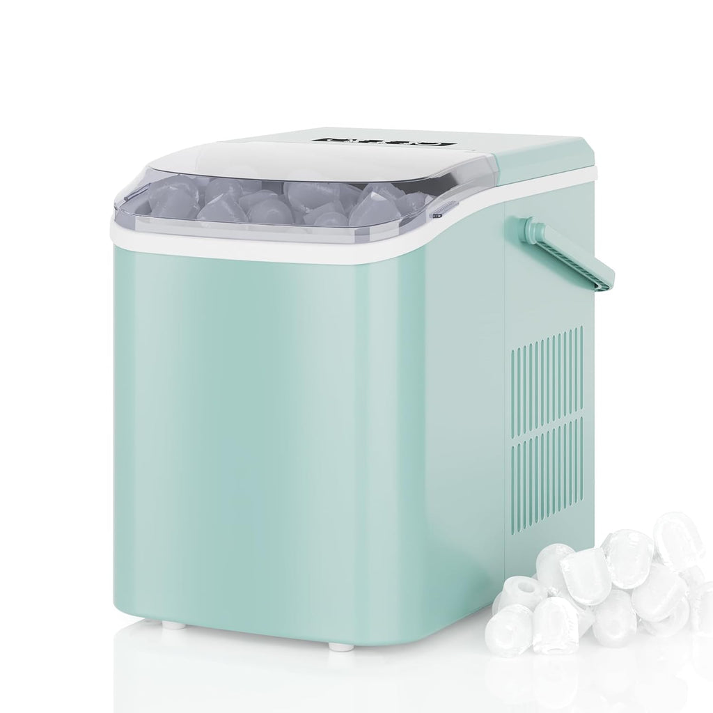 DUMOS Countertop Ice Maker with Handle, 26lbs/24H, Makes 9 Bullet Cubes in 6 Mins, Auto-Cleaning, Portable Ice Machine for Home Kitchen RV Camping, Green Jansha Store
