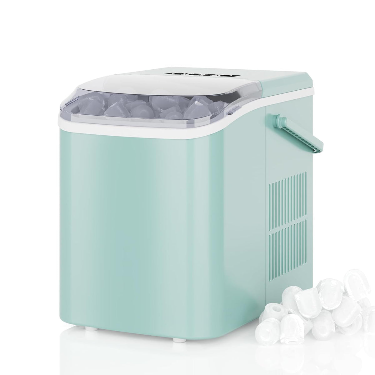 DUMOS Countertop Ice Maker with Handle, 26lbs/24H, Makes 9 Bullet Cubes in 6 Mins, Auto-Cleaning, Portable Ice Machine for Home Kitchen RV Camping, Green Jansha Store