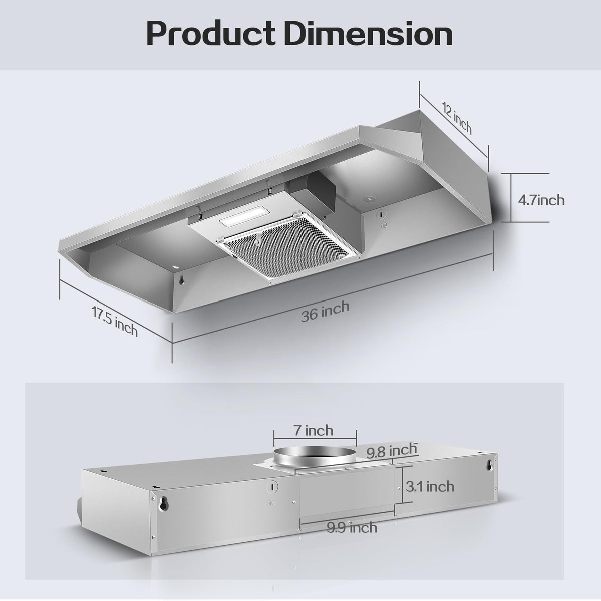 Range Hood 30 inch Under Cabinet, Stainless Steel Kitchen Vent Hood 280CFM, Built-in Kitchen Stove Hood w/Rocker Button Control, Ducted/Ductless Convertible Duct, 2 Speeds Fan, Bright LED Light Jansha Store