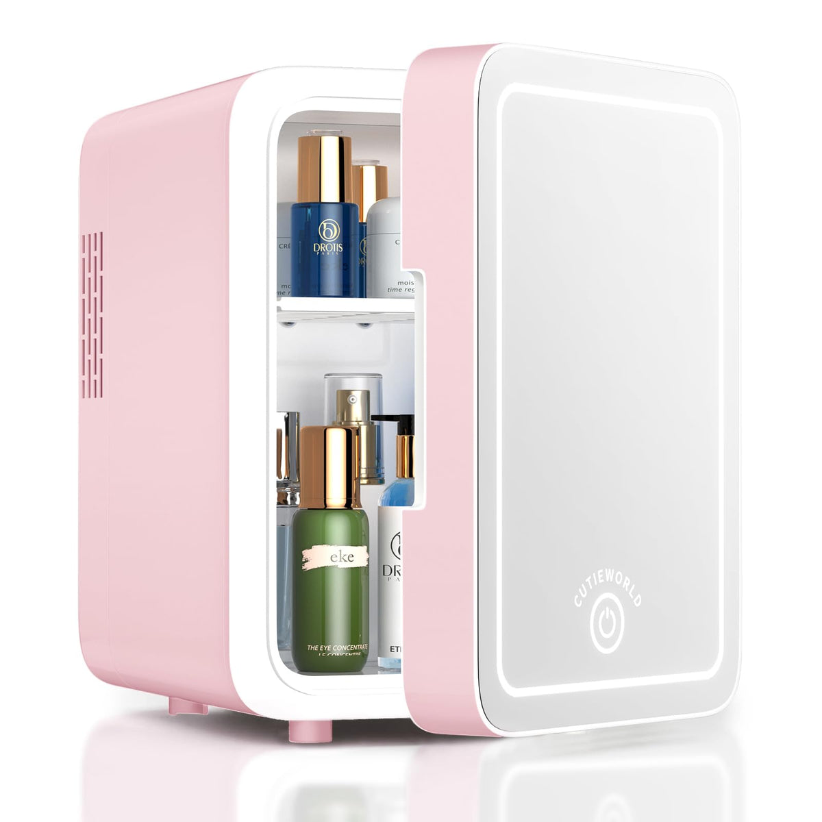CUTIEWORLD Skincare Fridge - 4L Makeup Fridge for Refrigerating Makeup, Skincare and Food, Mini Fridge for Bedroom, Office and Car, Cooler and Warmer, Beverage Cooler, Leather Pink Jansha Store