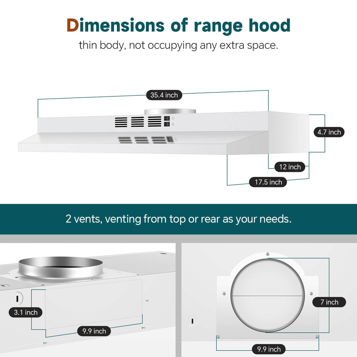 SNDOAS Black Range Hood 36 inch,Ductless Under Cabinet Range Hood Included Carbon Sponge Filter,Ducted Optional,Kitchen Hood 36 inch with 2 Vents,2 Speeds,Hard Wired Stove Vent Jansha Store