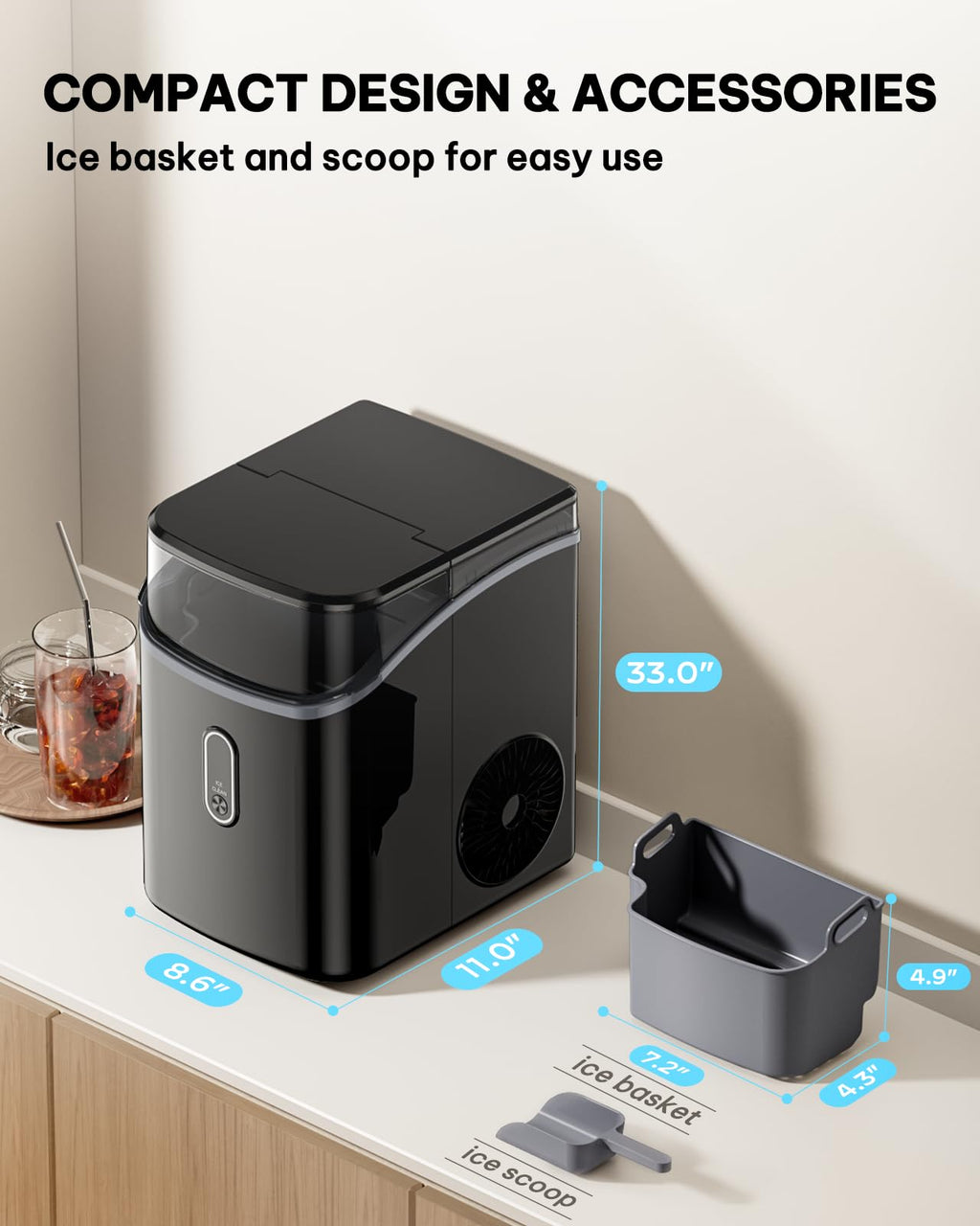 Silonn Ice Maker Countertop, 8 Bullet Ice Cubes in 6 Mins, 26.5 Lbs per Day, 2 Size Options, Self-Cleaning & Portable for Kitchen, Office, Party, RV Camping Jansha Store