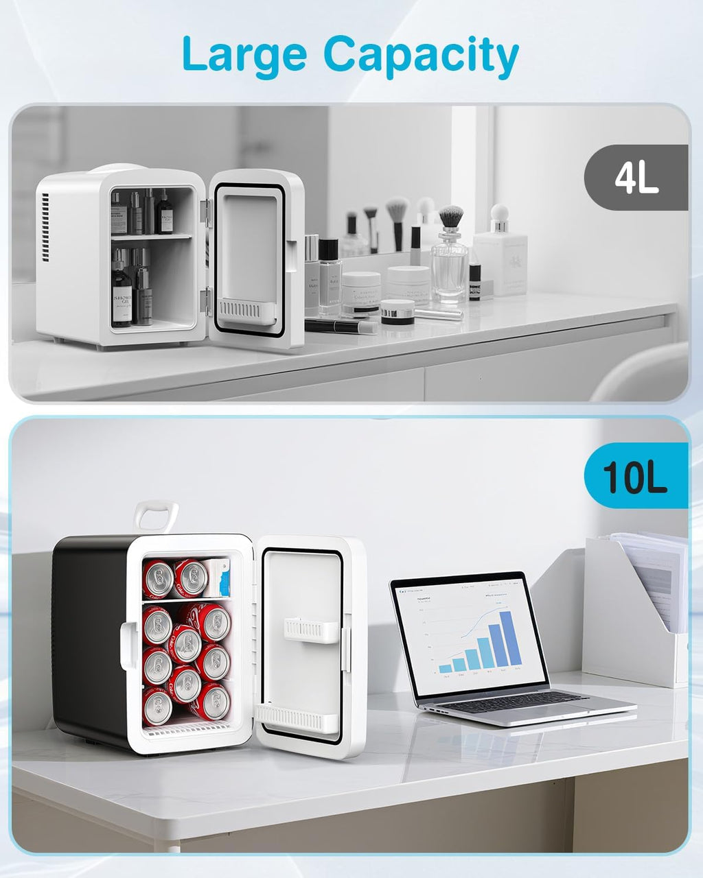 Antarctic Star Compact Mini Fridge, 10L Portable Small Refrigerator, 2.6 Gal Desktop Fridge with AC/DC Adapters, Small Cosmetics Cooler for Beverage, Food, Makeup, Bedroom, Office, Dorm, Black Jansha Store