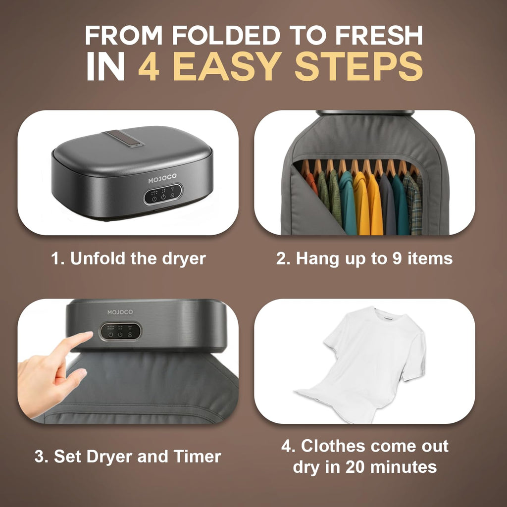 MOJOCO Portable Clothes Dryer - 600w Compact Dryer for Apartment, Travel Jansha Store