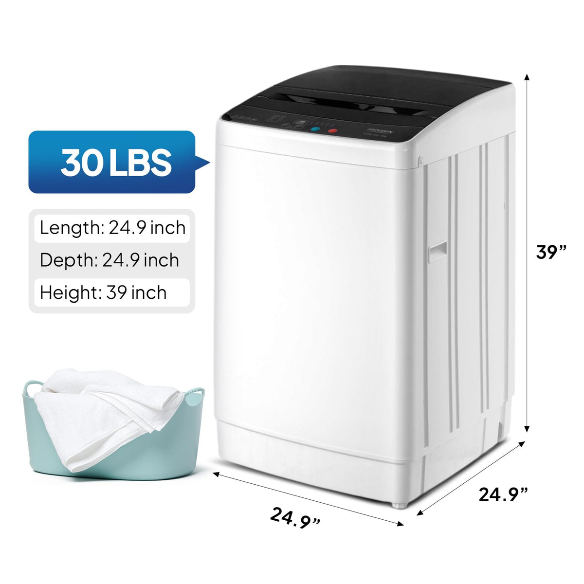 ROVSUN 25LBS Portable Washing Machine, Full-Automatic Electric Laundry Machine with Stainless Steel Drum, Compact Washer and Spin Dryer Combo with Drain Pump for Home, Apartment Jansha Store
