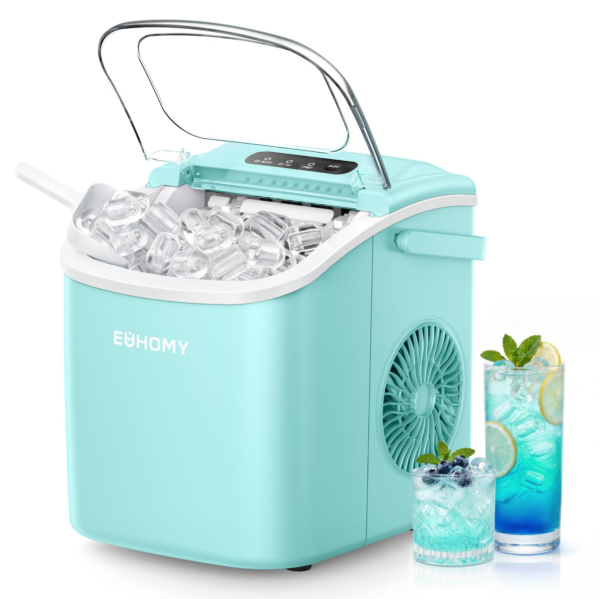 EUHOMY Countertop Ice Maker Machine with Handle, 26lbs in 24Hrs, 9 Ice Cubes Ready in 6 Mins, Auto-Cleaning Portable Ice Maker with Basket and Scoop, for Home/Kitchen/Camping/RV. (Black) Jansha Store