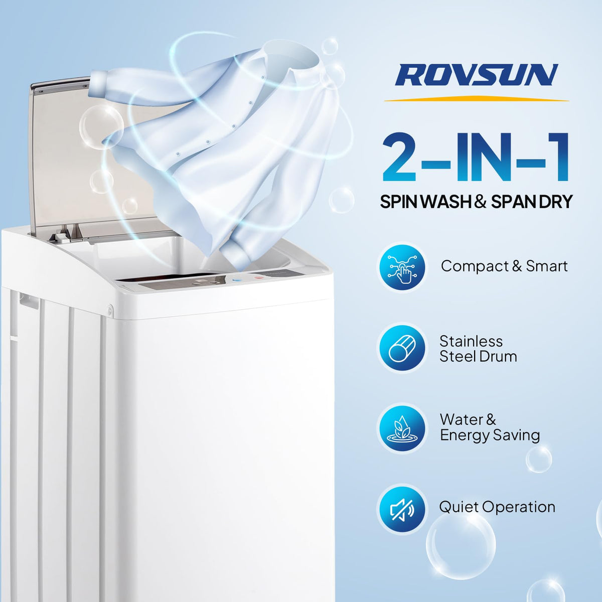 ROVSUN 25LBS Portable Washing Machine, Full-Automatic Electric Laundry Machine with Stainless Steel Drum, Compact Washer and Spin Dryer Combo with Drain Pump for Home, Apartment Jansha Store