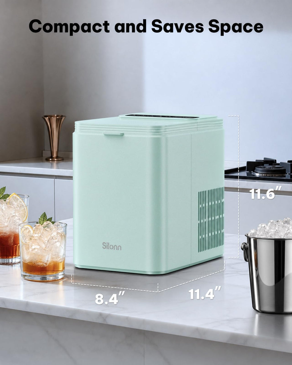 Silonn Ice Maker Countertop, Portable Ice Machine with Carry Handle, Self-Cleaning Ice Makers with Basket and Scoop, 9 Cubes in 6 Mins, 26 lbs per Day, Ideal for Home, Kitchen, Camping, RV Jansha Store
