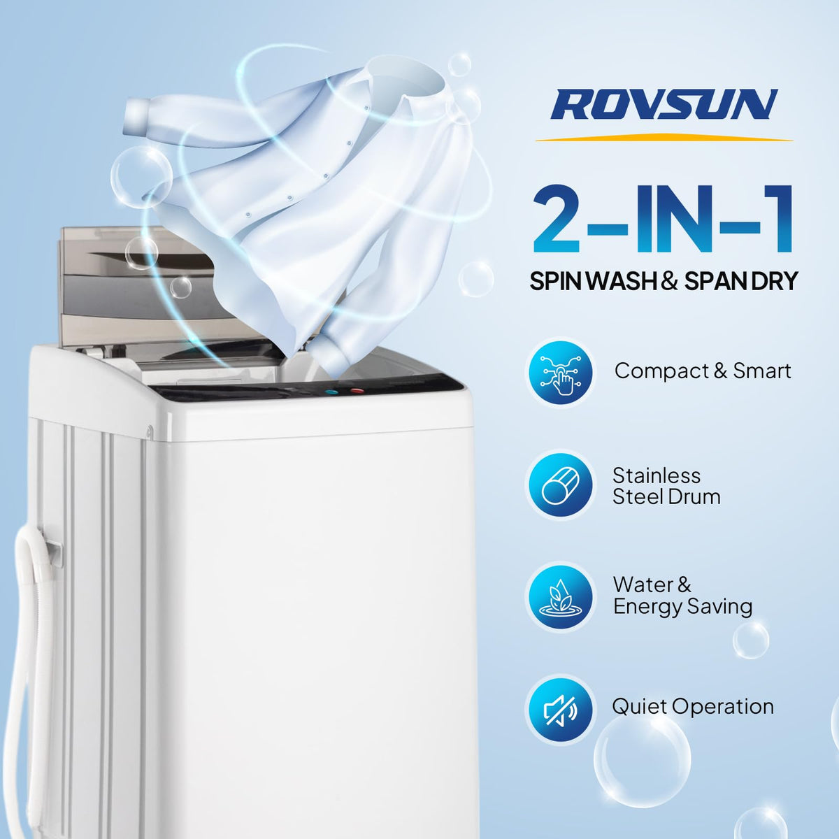 ROVSUN 25LBS Portable Washing Machine, Full-Automatic Electric Laundry Machine with Stainless Steel Drum, Compact Washer and Spin Dryer Combo with Drain Pump for Home, Apartment Jansha Store