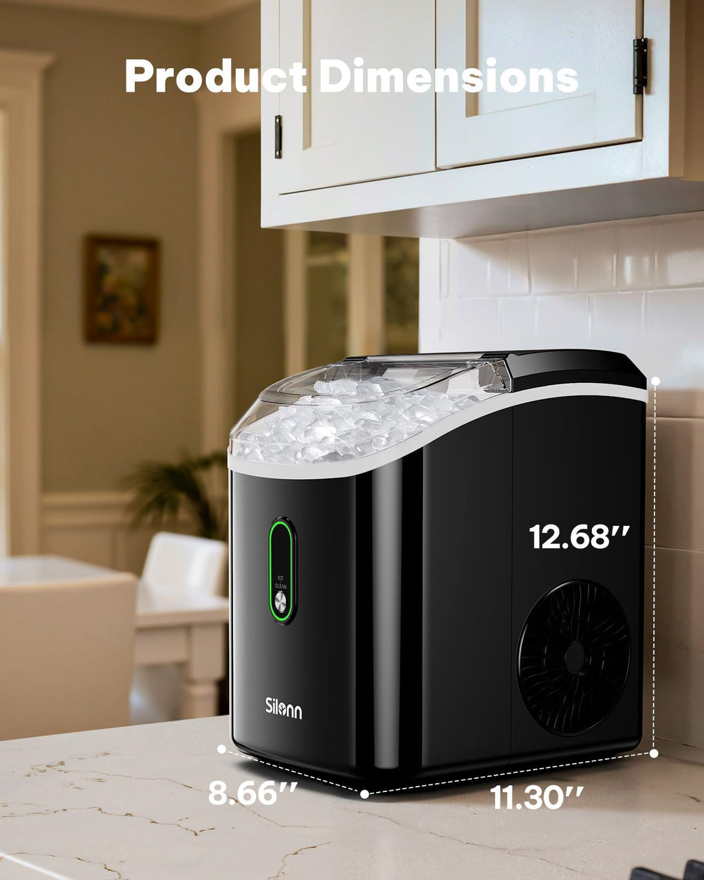 Silonn Nugget Ice Maker Countertop, Pellet Ice Machine with Self-Cleaning Function, Sonic Ice Maker Produces 36lbs of Chewable Ice in 24 Hours, Ideal for Home Kitchen and Office (Stainless Steel) Jansha Store