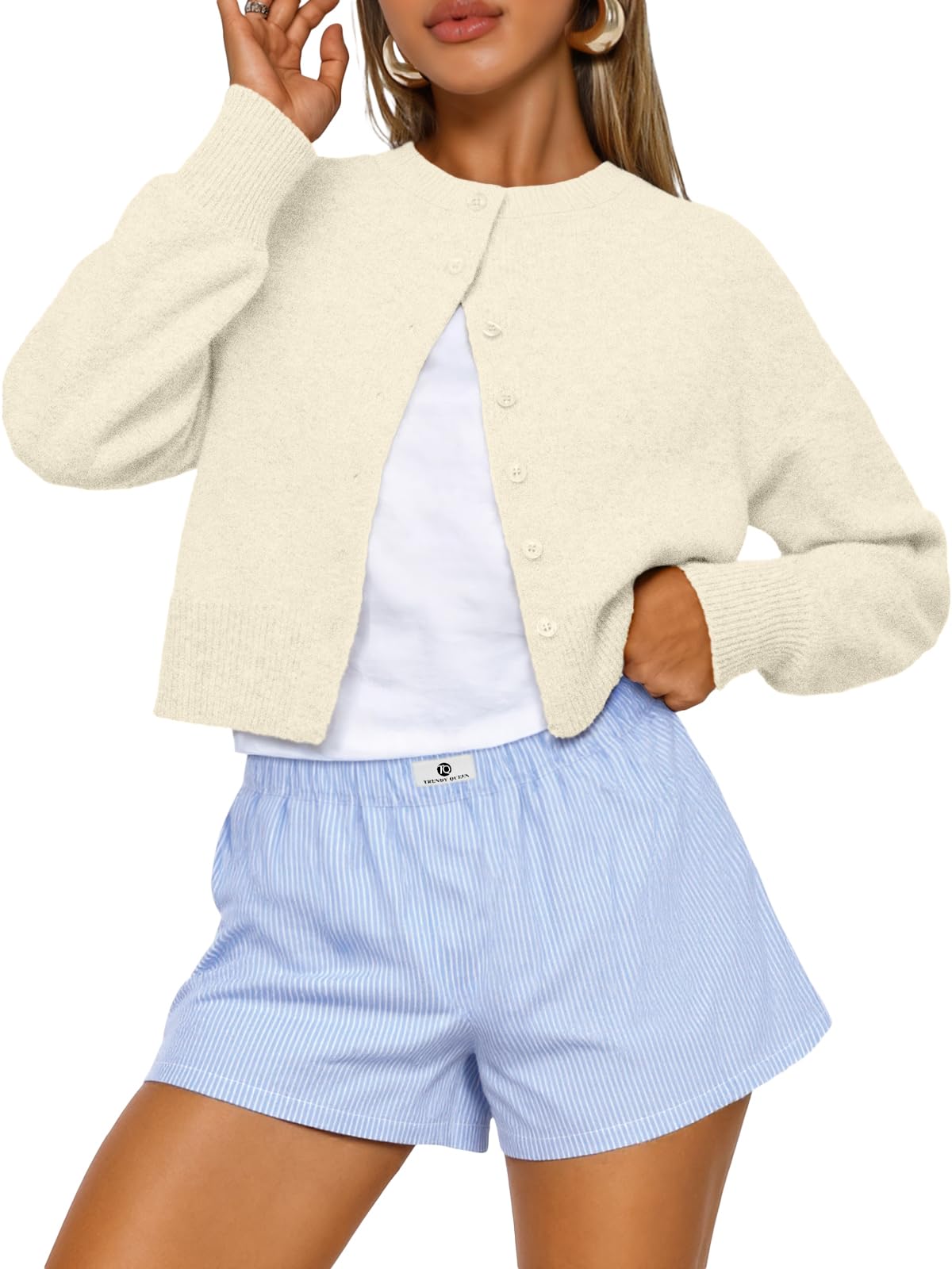 Trendy Queen Cropped Cardigan Sweaters for Women Fall Fashion Clothes 2026 Jansha Store