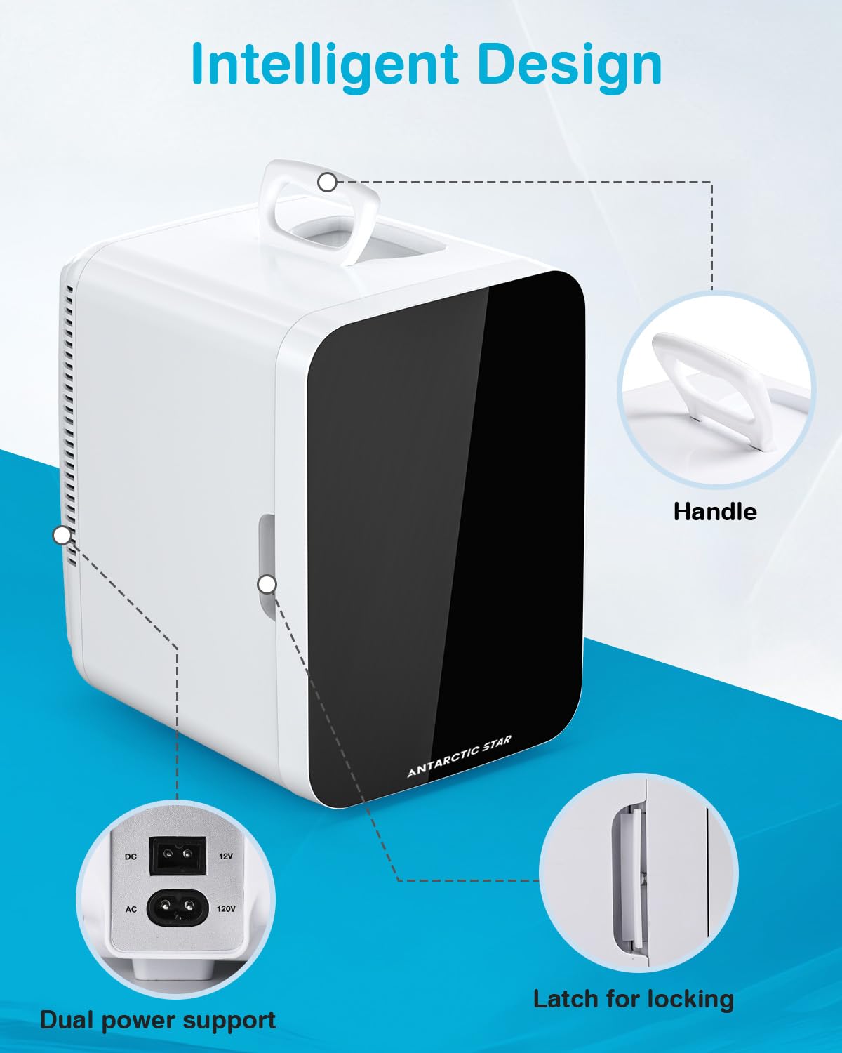 Antarctic Star Compact Mini Fridge, 10L Portable Small Refrigerator, 2.6 Gal Desktop Fridge with AC/DC Adapters, Small Cosmetics Cooler for Beverage, Food, Makeup, Bedroom, Office, Dorm, Black Jansha Store