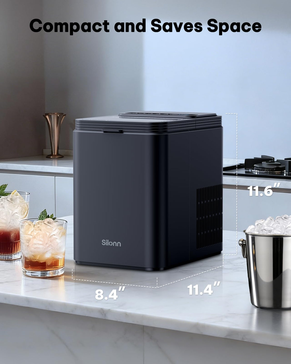Silonn Ice Maker Countertop, 8 Bullet Ice Cubes in 6 Mins, 26.5 Lbs per Day, 2 Size Options, Self-Cleaning & Portable for Kitchen, Office, Party, RV Camping Jansha Store