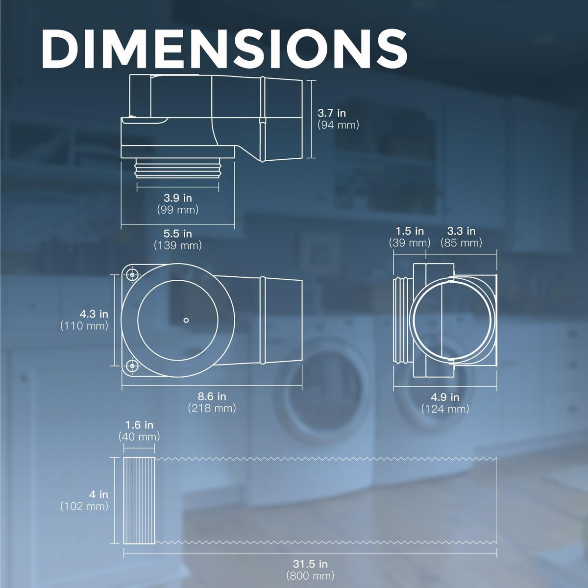 Magnetic Dryer Vent Coupling DV90 Airtight Seal Dryer Vent Connector Kit Easy to Clean Quick Connector Including a 2.6ft 4" Duct and two Clamps Jansha Store
