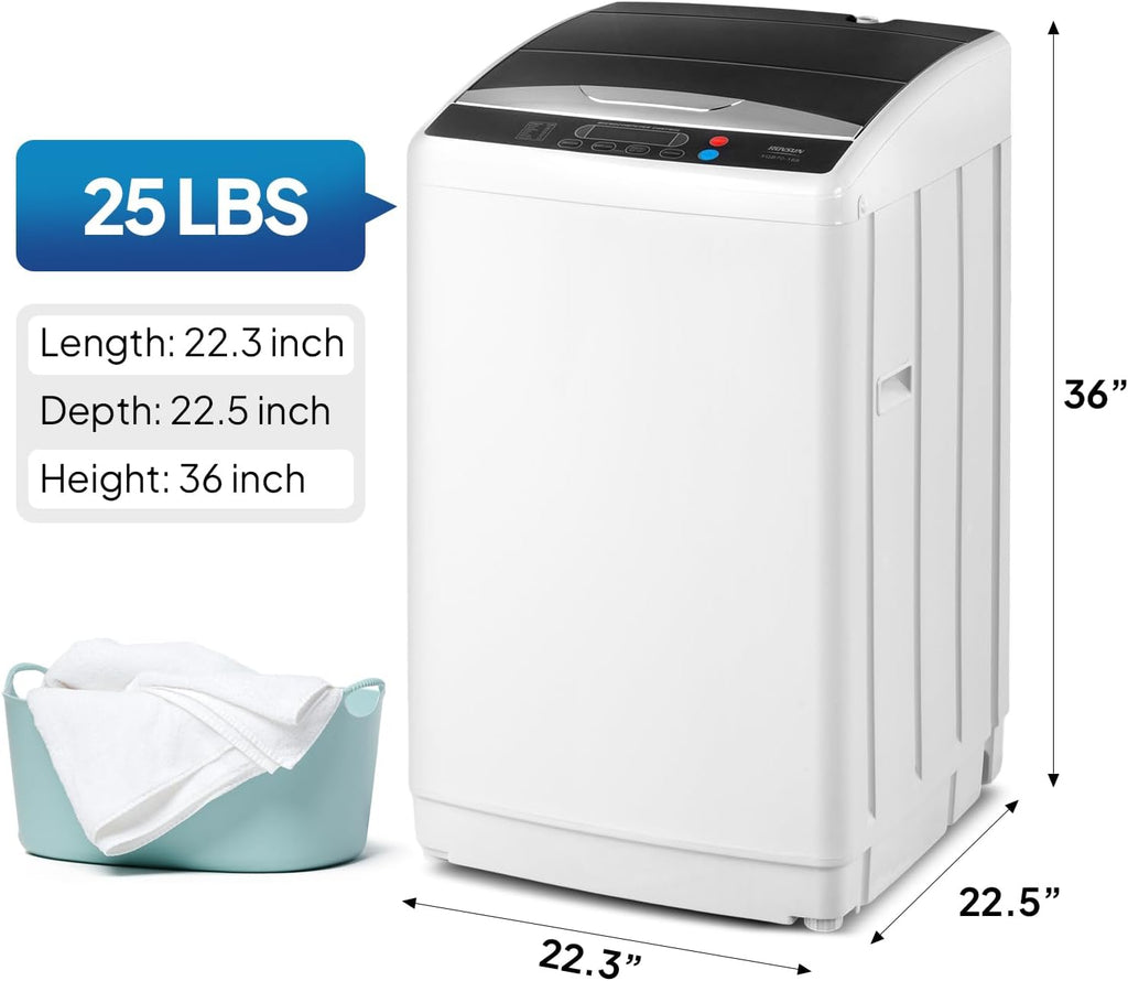 ROVSUN 25LBS Portable Washing Machine, Full-Automatic Electric Laundry Machine with Stainless Steel Drum, Compact Washer and Spin Dryer Combo with Drain Pump for Home, Apartment Jansha Store