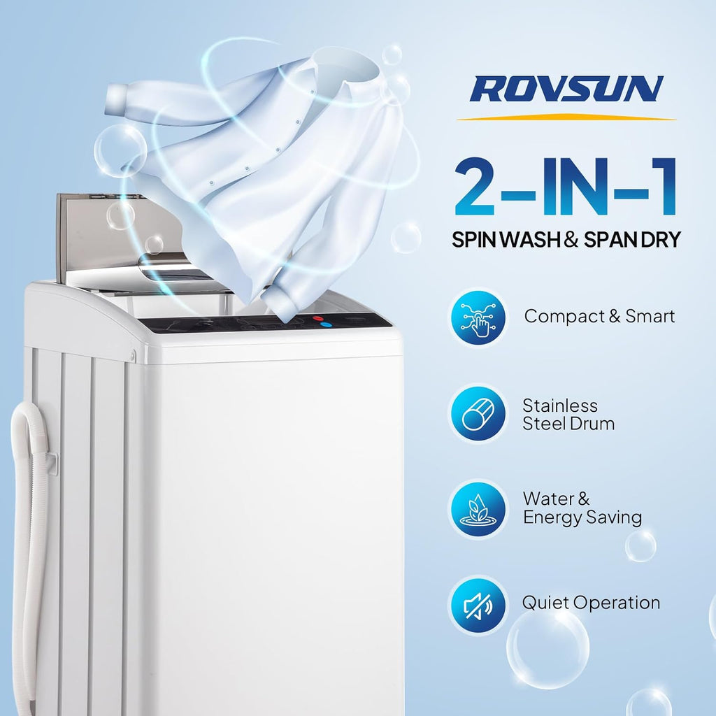 ROVSUN 25LBS Portable Washing Machine, Full-Automatic Electric Laundry Machine with Stainless Steel Drum, Compact Washer and Spin Dryer Combo with Drain Pump for Home, Apartment Jansha Store