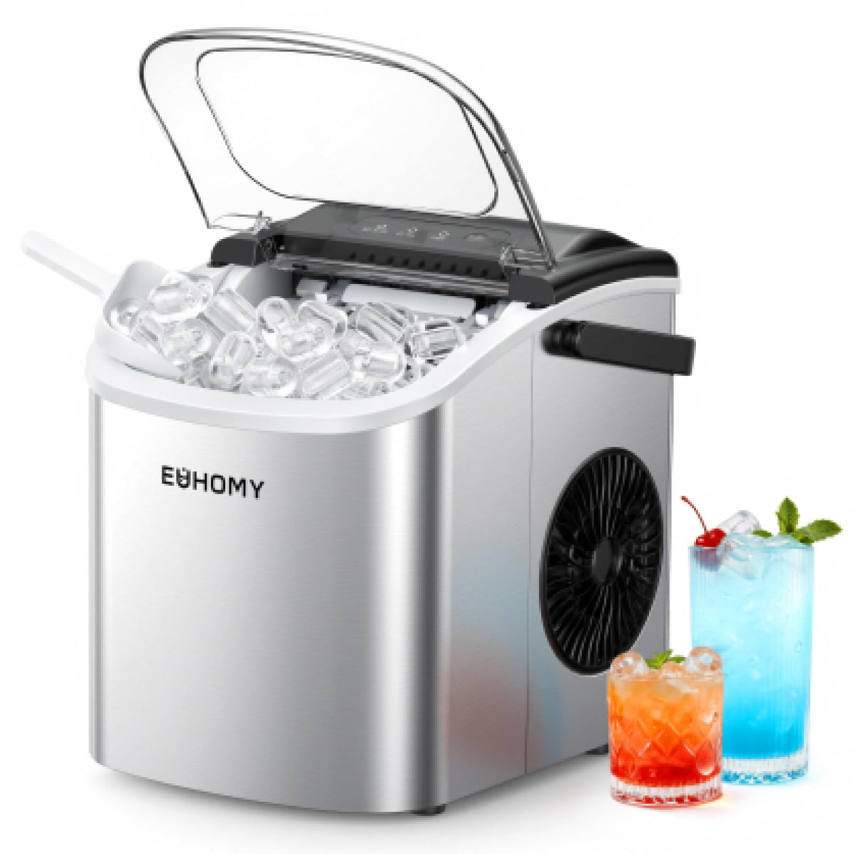 EUHOMY Countertop Ice Maker Machine with Handle, 26lbs in 24Hrs, 9 Ice Cubes Ready in 6 Mins, Auto-Cleaning Portable Ice Maker with Basket and Scoop, for Home/Kitchen/Camping/RV. (Black) Jansha Store