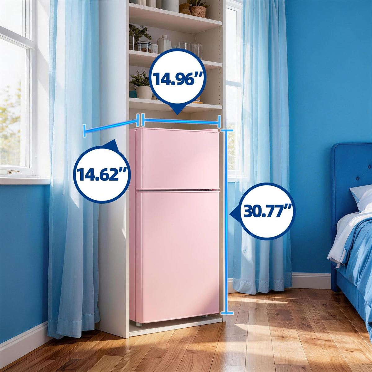 DEMULLER 45L Personal Double‑Door Mini Fridge With Freezer, Black Jansha Store