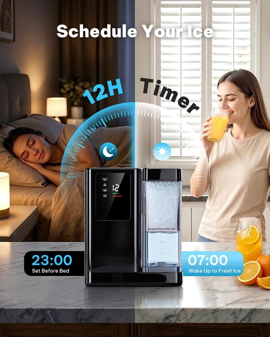 Silonn Nugget Ice Maker, Smart Countertop Ice Machine with APP & Voice Control, Self-Cleaning, 44lbs/24H Soft Chewable Sonic Ice, 3L Tank, for Home Kitchen & Party Jansha Store