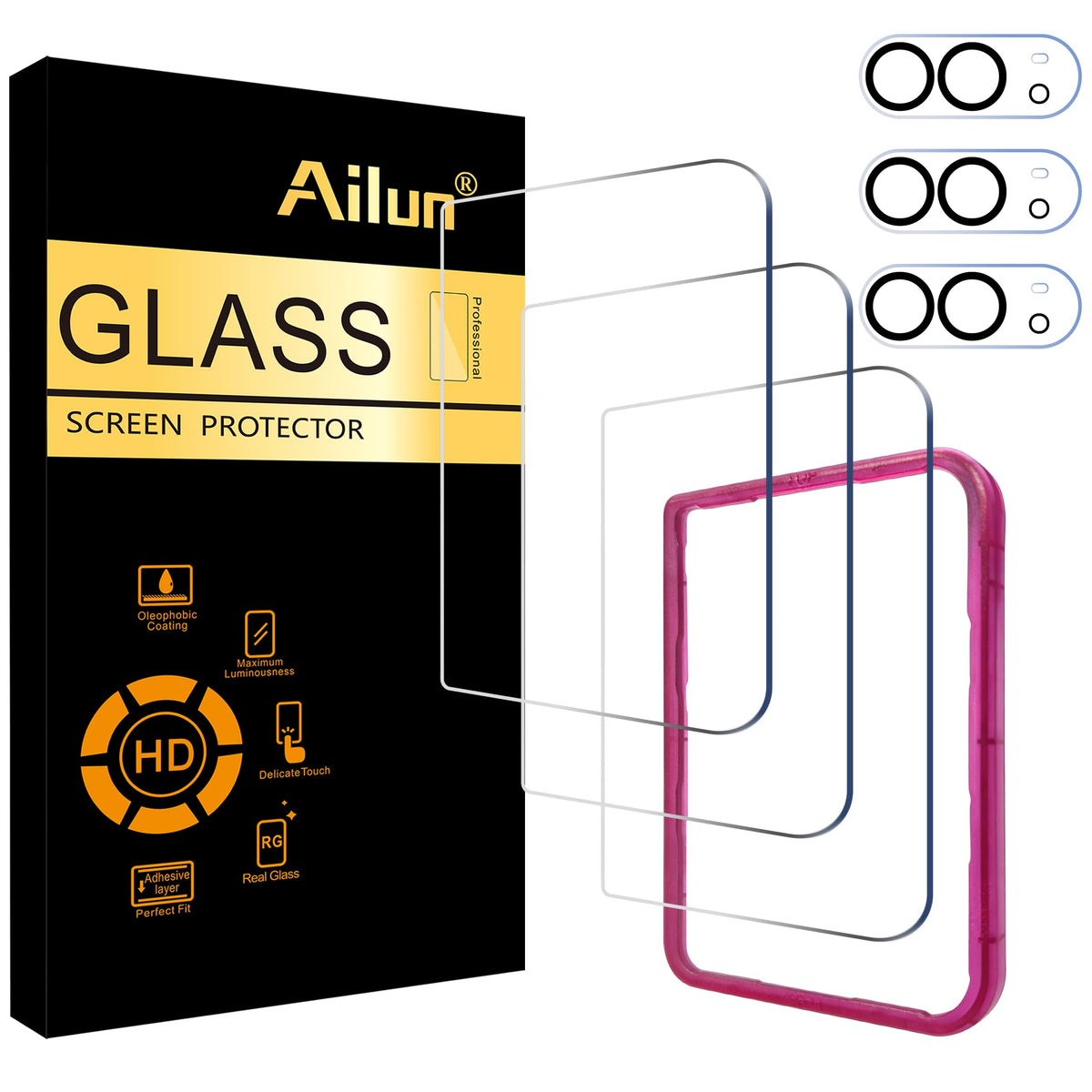 Ailun Screen Protector + Camera Lens Protector for iPhone 16 Pro, 3+3 Pack Jansha Store