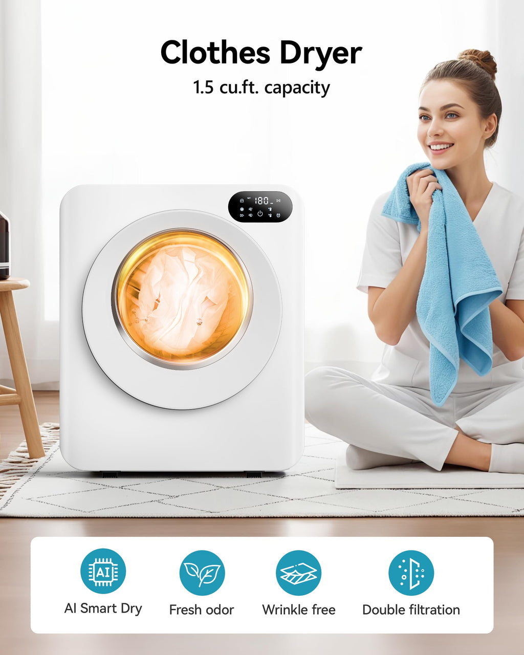 3.5 Cu. Ft. Protable Clothes Dryers with LED Control Jansha Store