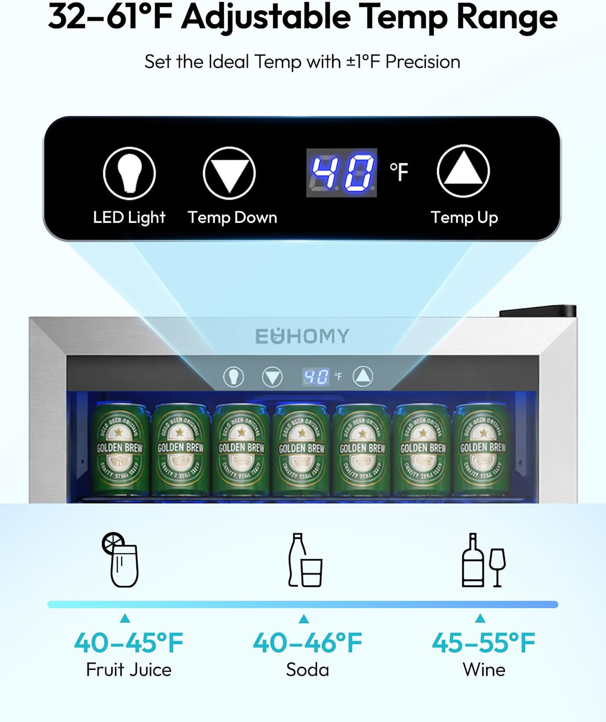 EUHOMY 145 Can Mini Fridge, 4.5 Cu.ft Beverage Refrigerator with Glass Door Jansha Store