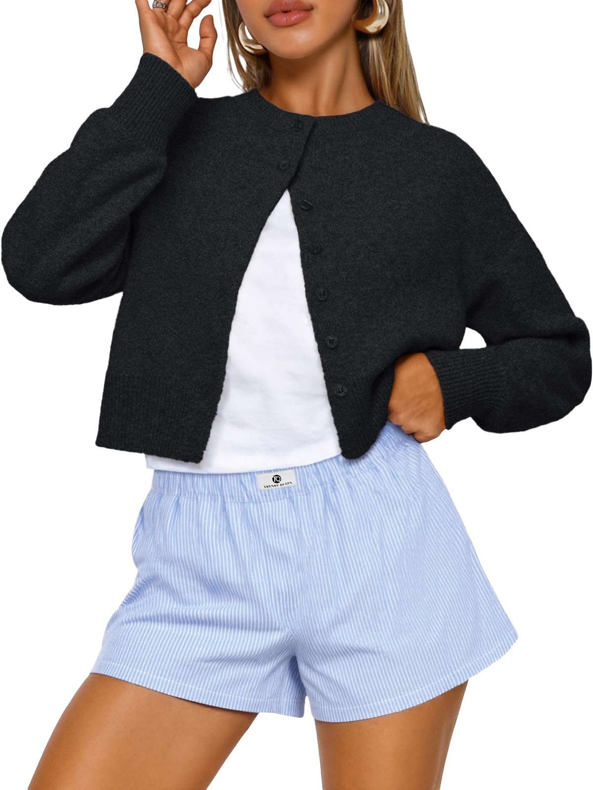 Trendy Queen Cropped Cardigan Sweaters for Women Fall Fashion Clothes 2026 Jansha Store