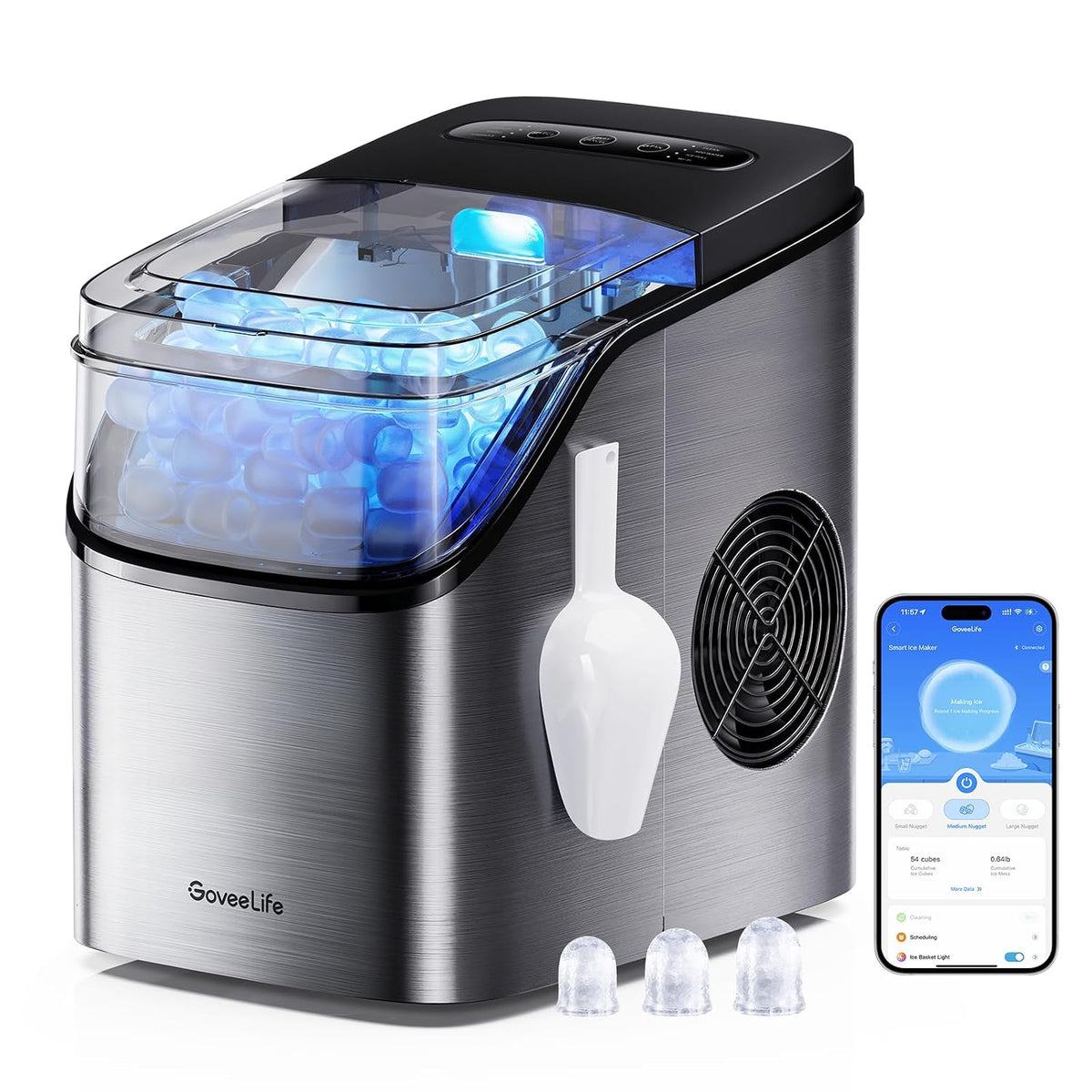 GoveeLife Smart Ice Maker, 9 Ice Cubes in 6 Mins 3 Sizes, 26lbs/Day, Silver Jansha Store