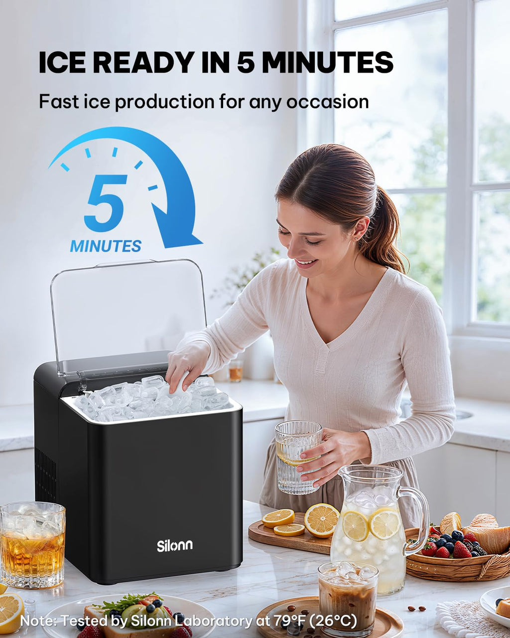 Silonn Nugget Ice Maker Countertop, Pellet Ice Machine with Self-Cleaning Function, Sonic Ice Maker Produces 36lbs of Chewable Ice in 24 Hours, Ideal for Home Kitchen and Office (Stainless Steel) Jansha Store