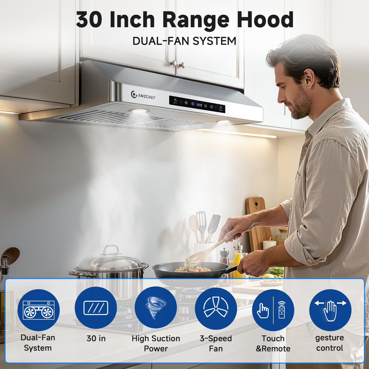 AMZCHEF 30" Under Cabinet Range Hood, 750CFM Stainless Steel Vent Hood Jansha Store