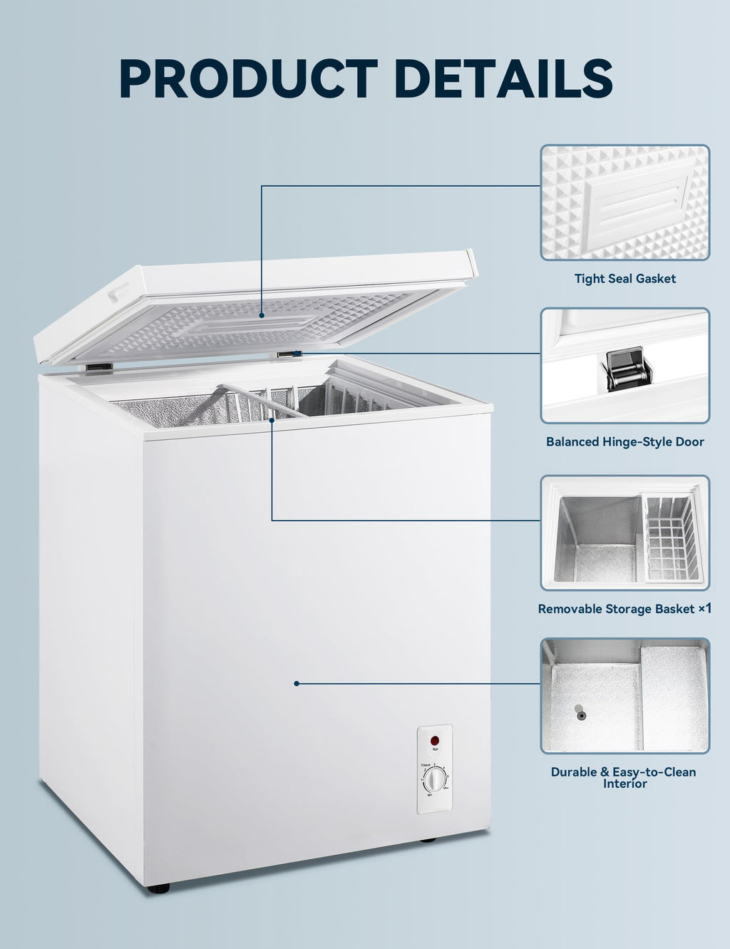 7.0 Cu Ft Chest Freezer - Energy Saving Quiet Top Open Door Mini Freezer Adjustable 6 Thermostat - Compact Small Deep Freezer w/Removable Basket and Defrost Water Drain for Home/Apartment/Garage Jansha Store