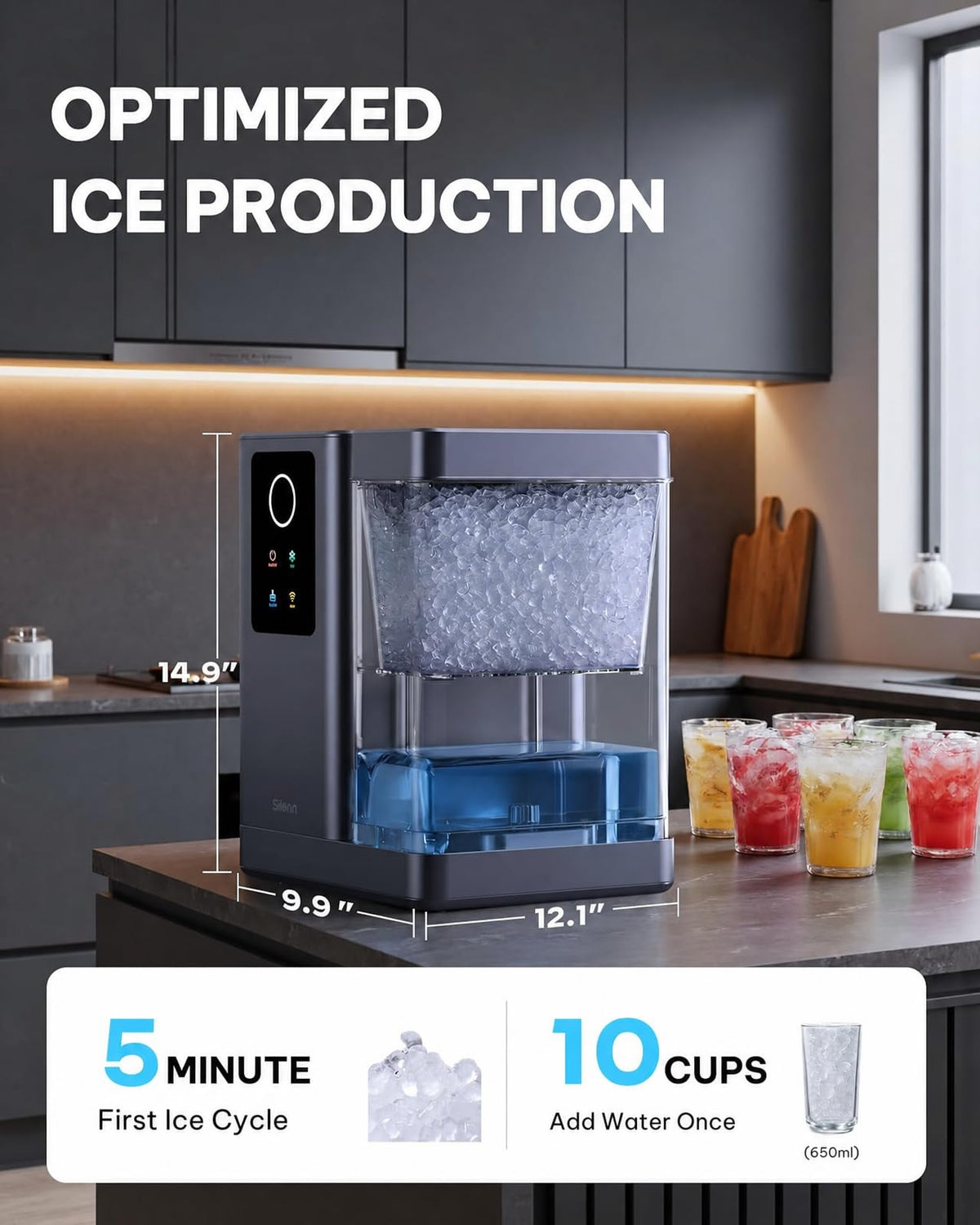 Silonn Nugget Ice Maker Countertop, Pellet Ice Machine with Self-Cleaning Function, Sonic Ice Maker Produces 36lbs of Chewable Ice in 24 Hours, Ideal for Home Kitchen and Office (Stainless Steel) Jansha Store
