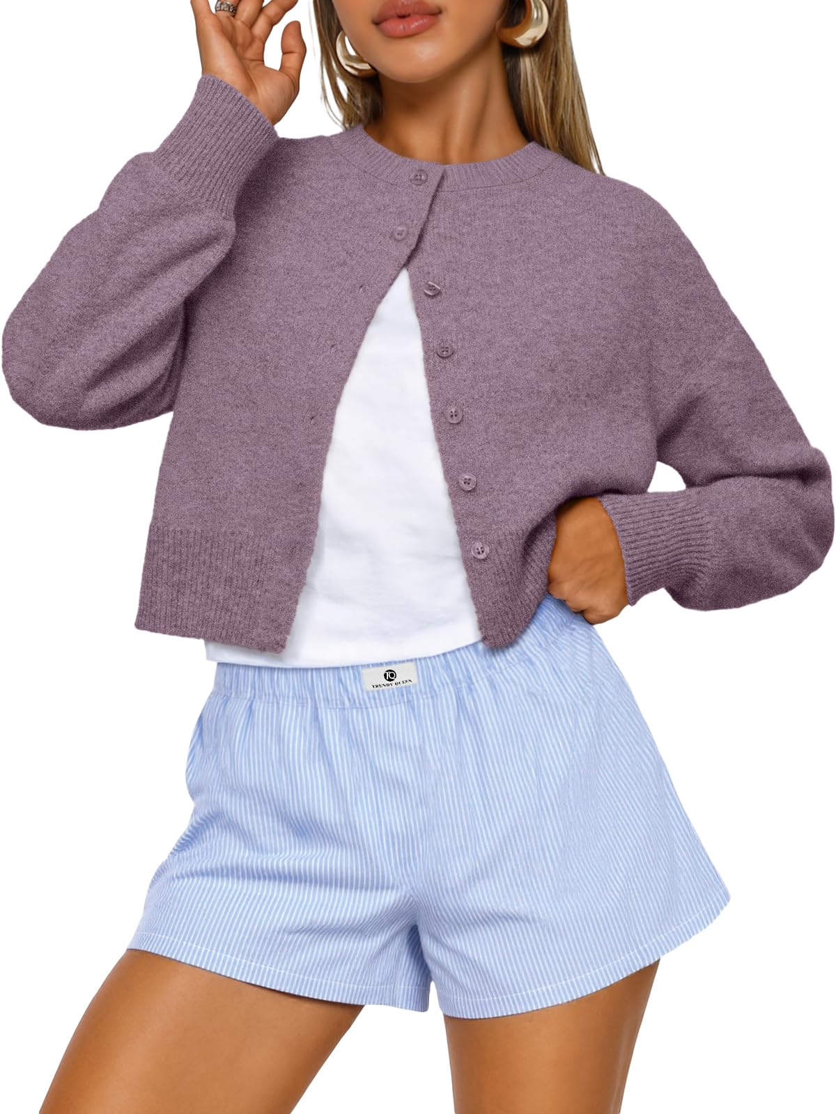 Trendy Queen Cropped Cardigan Sweaters for Women Fall Fashion Clothes 2026 Jansha Store