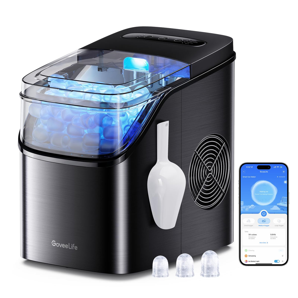 GoveeLife Smart Ice Maker, 9 Ice Cubes in 6 Mins 3 Sizes, 26lbs/Day, Silver Jansha Store