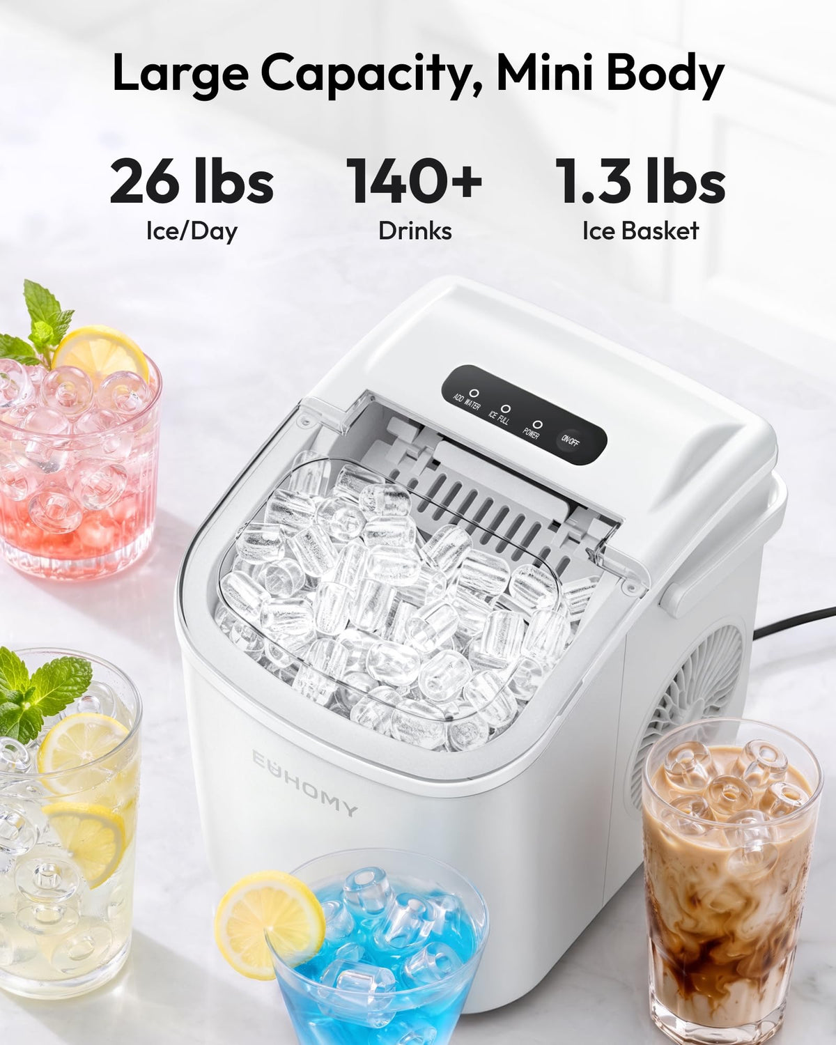 EUHOMY Countertop Ice Maker Machine with Handle, 26lbs in 24Hrs, 9 Ice Cubes Ready in 6 Mins, Auto-Cleaning Portable Ice Maker with Basket and Scoop, for Home/Kitchen/Camping/RV. (Black) Jansha Store